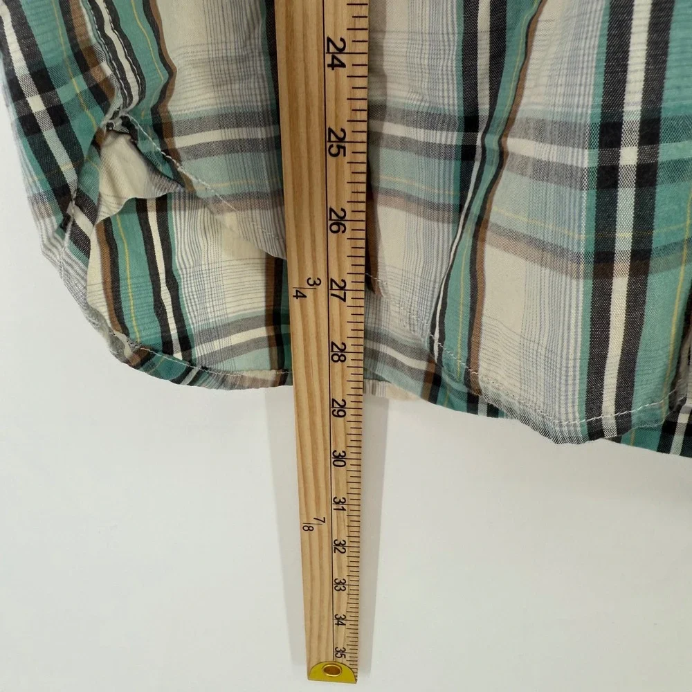 The North‎ Face Plaid Short Sleeve Button Up Shirt Mens Small Green Tan Black